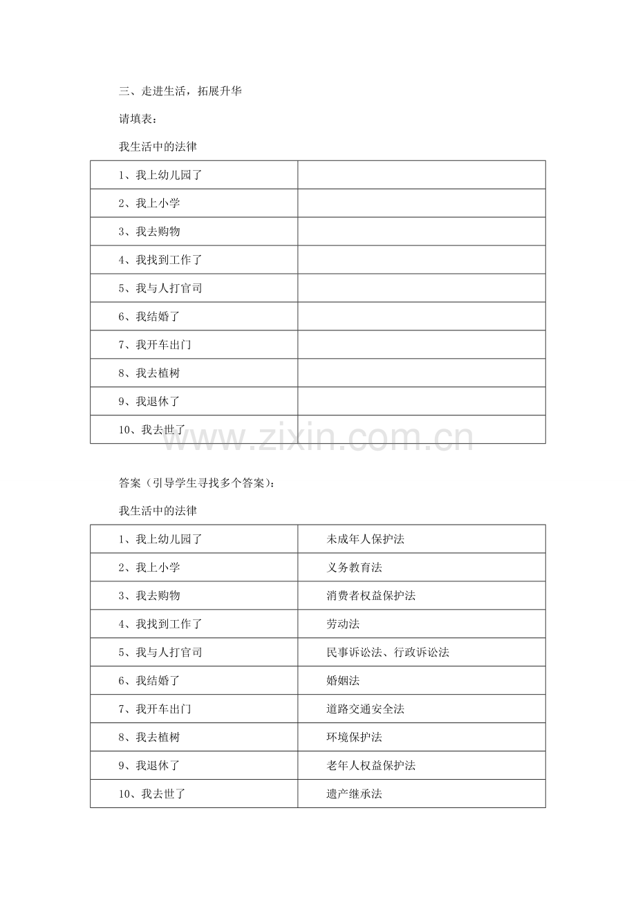 （秋季版）七年级道德与法治下册 第五单元 无序与有序 第十二课 法律与生活教案 教科版-教科版初中七年级下册政治教案.doc_第3页