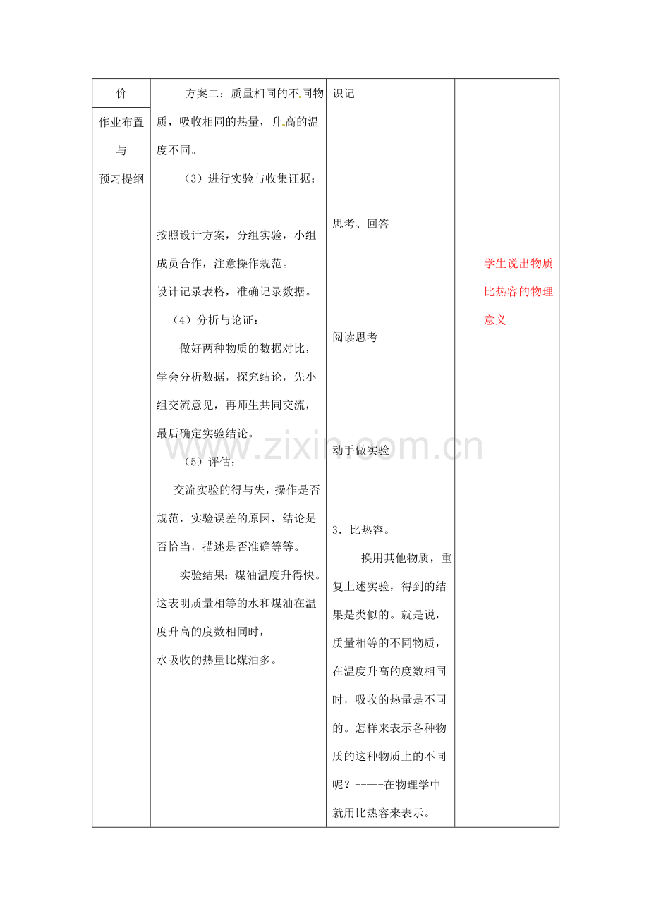 山东省临沂市蒙阴县第四中学九年级物理全册 13.2 科学探究 物质的比热容教案 （新版）沪科版.doc_第3页