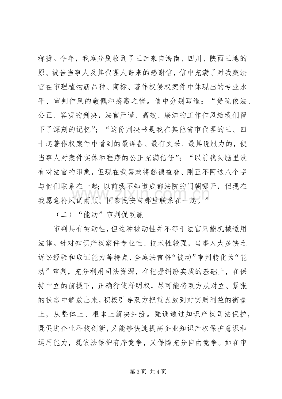 XX市中级法院知识产权庭：XX年工作总结及XX年工作计划.docx_第3页