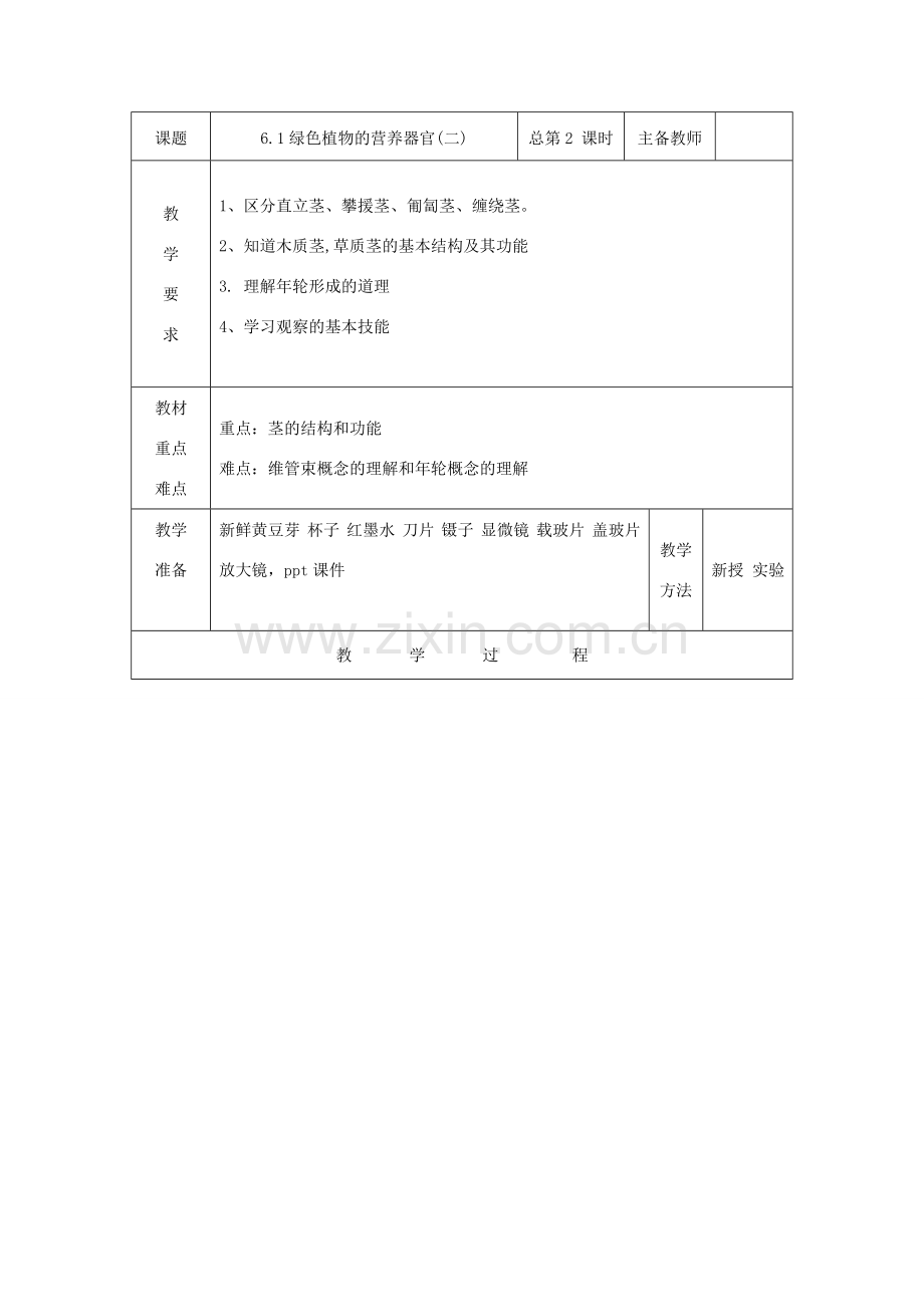 八年级科学上册：6.1 绿色植物的营养器官教案(二) 华东师大版.doc_第1页