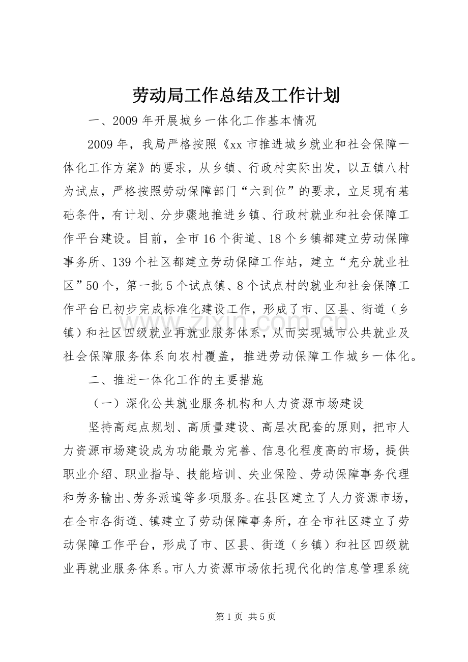 劳动局工作总结及工作计划.docx_第1页