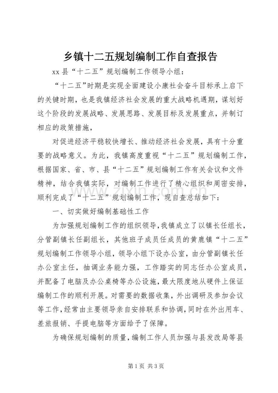 乡镇十二五规划编制工作自查报告 .docx_第1页