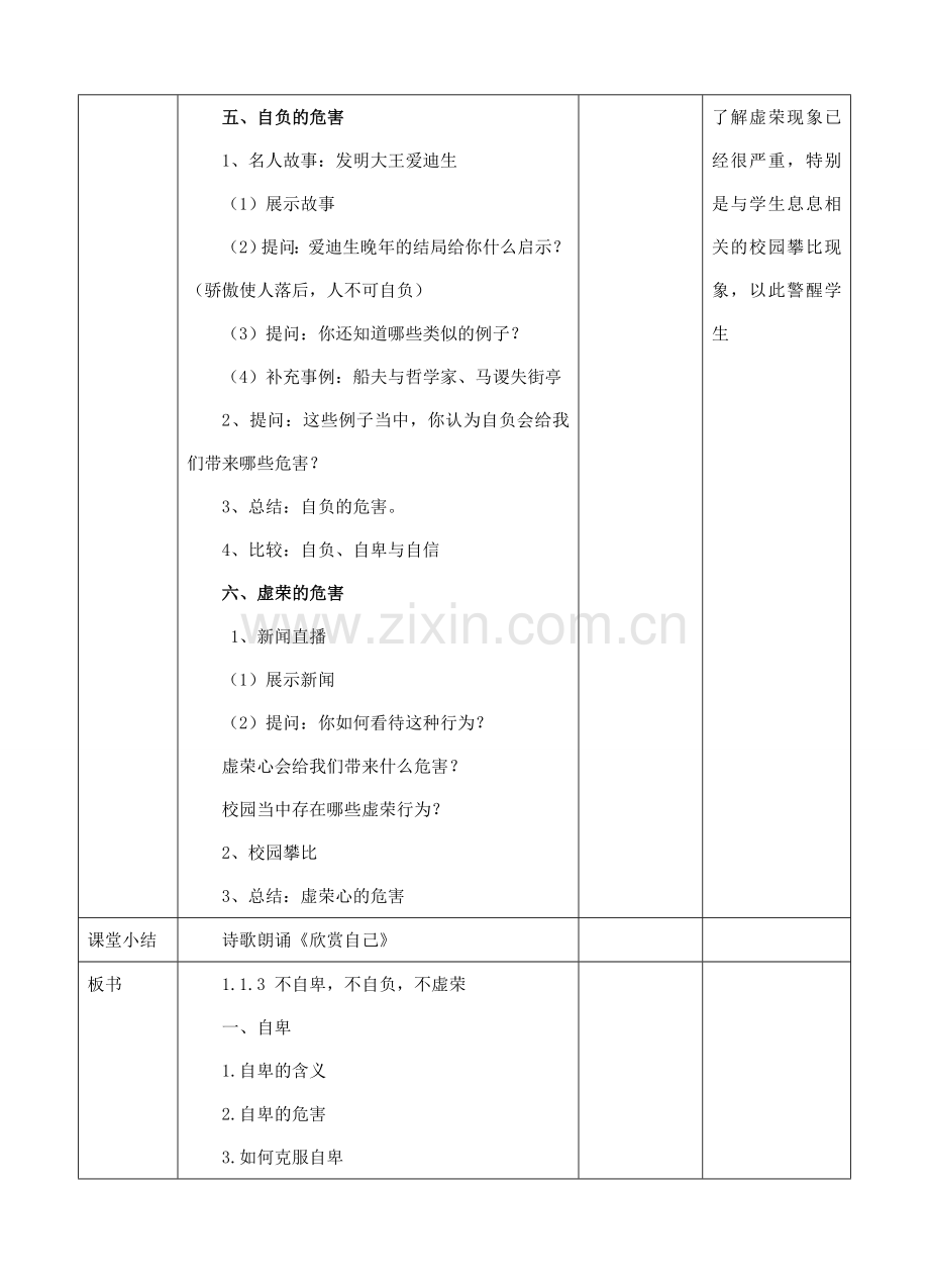 秋八年级道德与法治上册 第一单元 做人之本 1.1 自尊自爱 第3框 不自卑不自负不虚荣教案 粤教版-粤教版初中八年级上册政治教案.doc_第3页