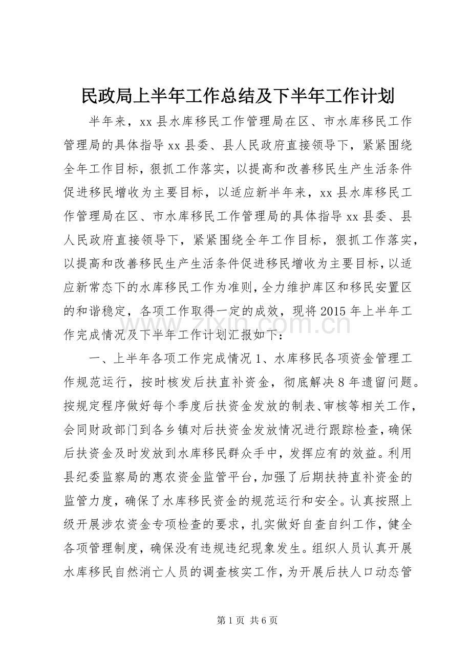 民政局上半年工作总结及下半年工作计划.docx_第1页