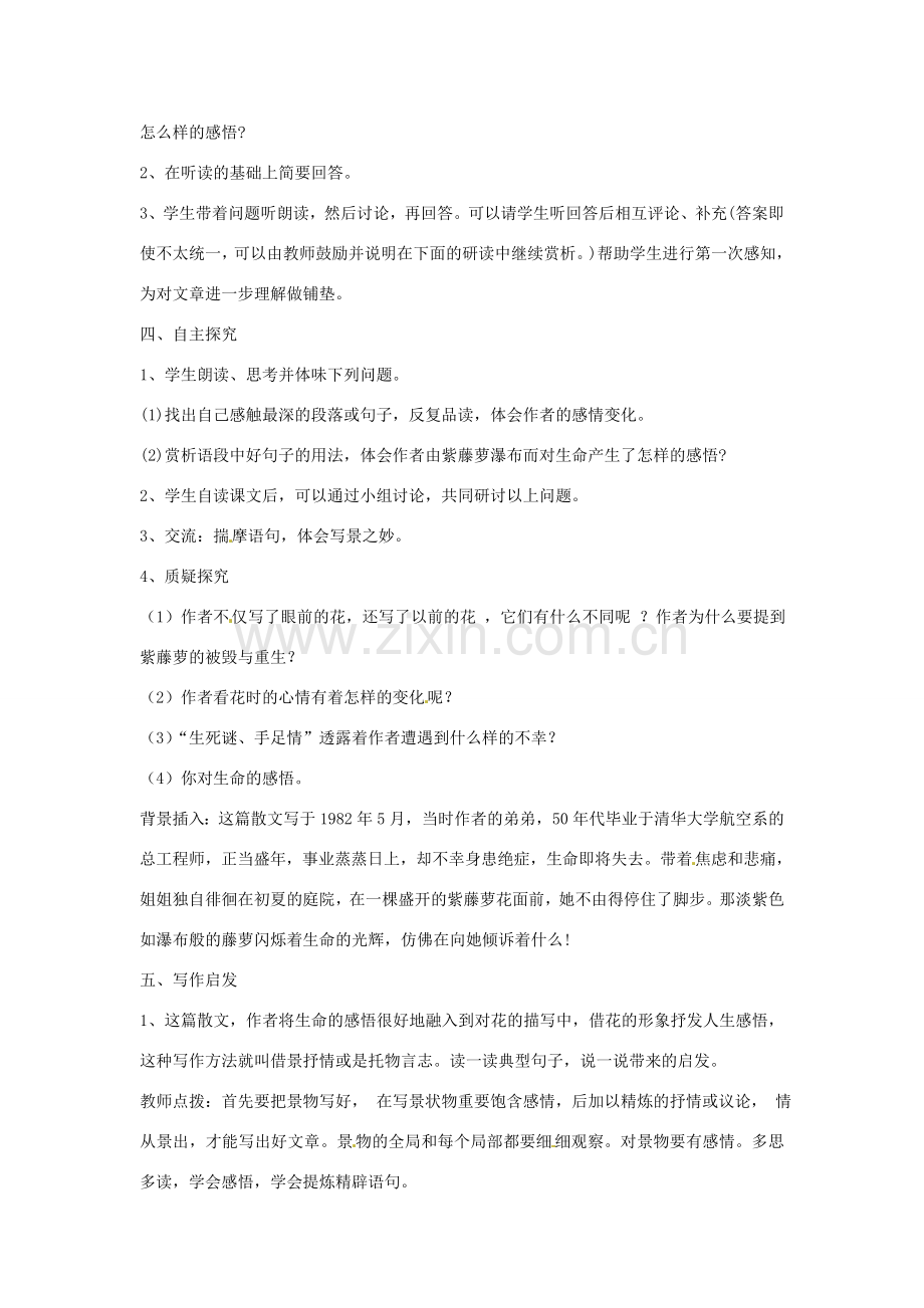 山东省邹平县实验中学七年级语文 《紫藤萝瀑布》教案 人教新课标版.doc_第2页