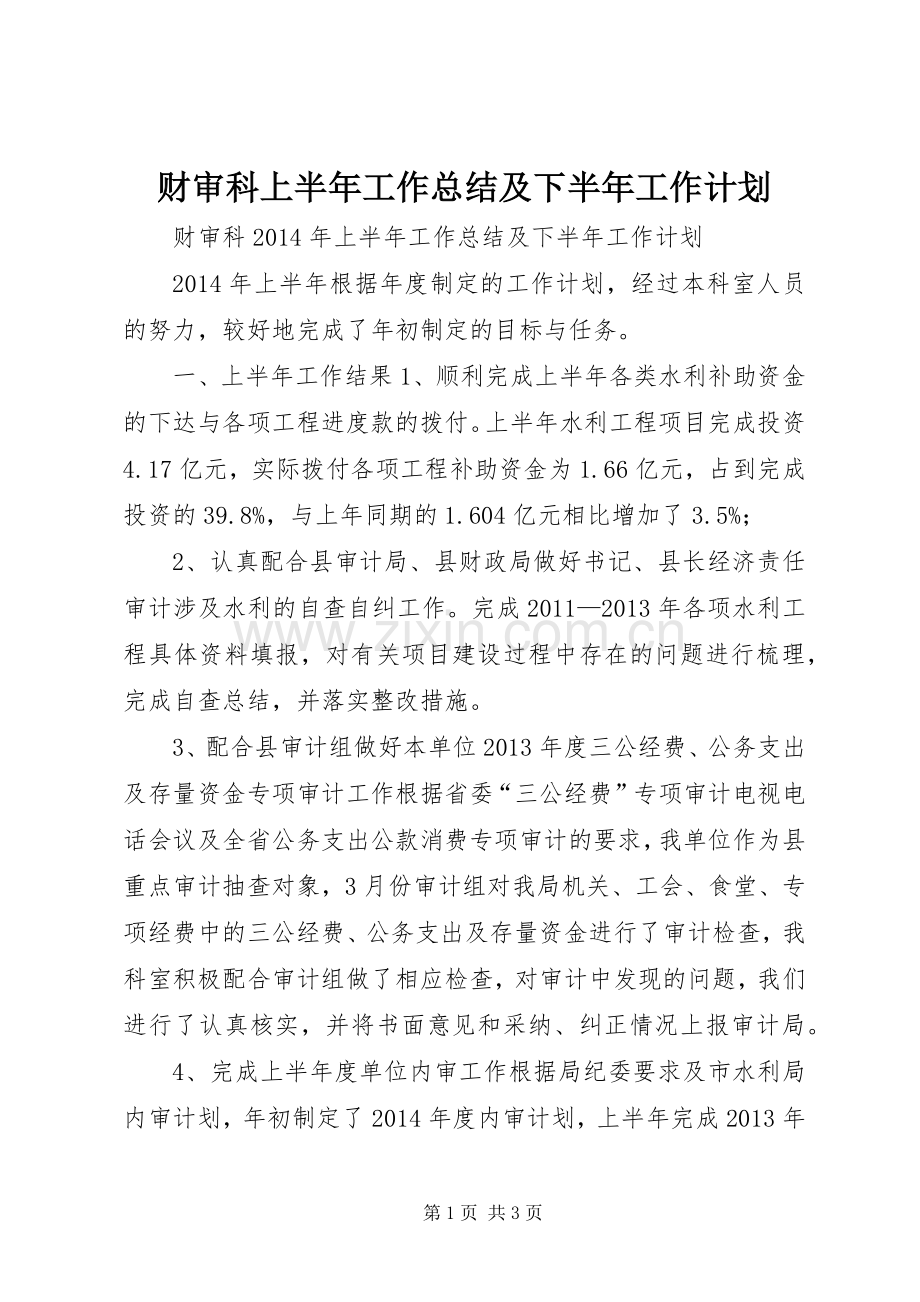 财审科上半年工作总结及下半年工作计划 .docx_第1页