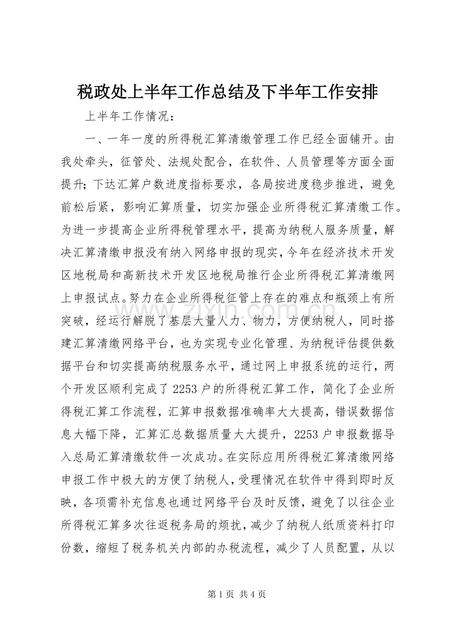 税政处上半年工作总结及下半年工作安排.docx_第1页