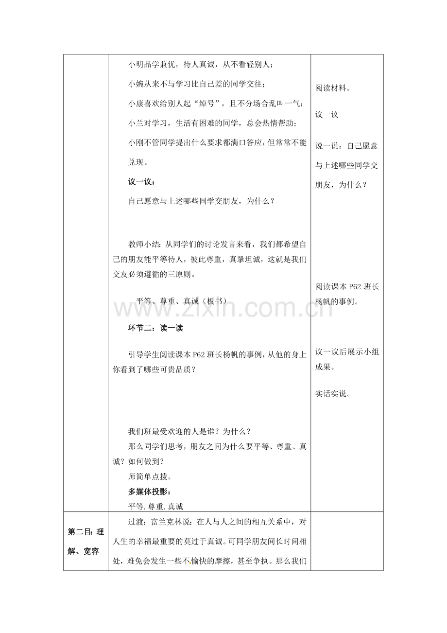 七年级思想品德上册 让友谊之树常青教案1 鲁教版.doc_第3页