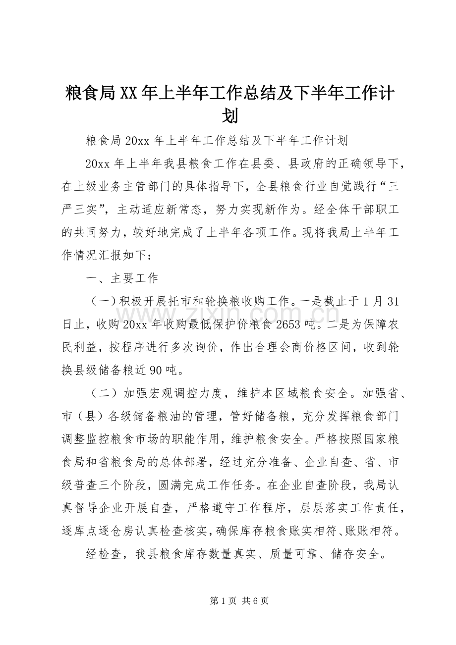 粮食局XX年上半年工作总结及下半年工作计划 .docx_第1页