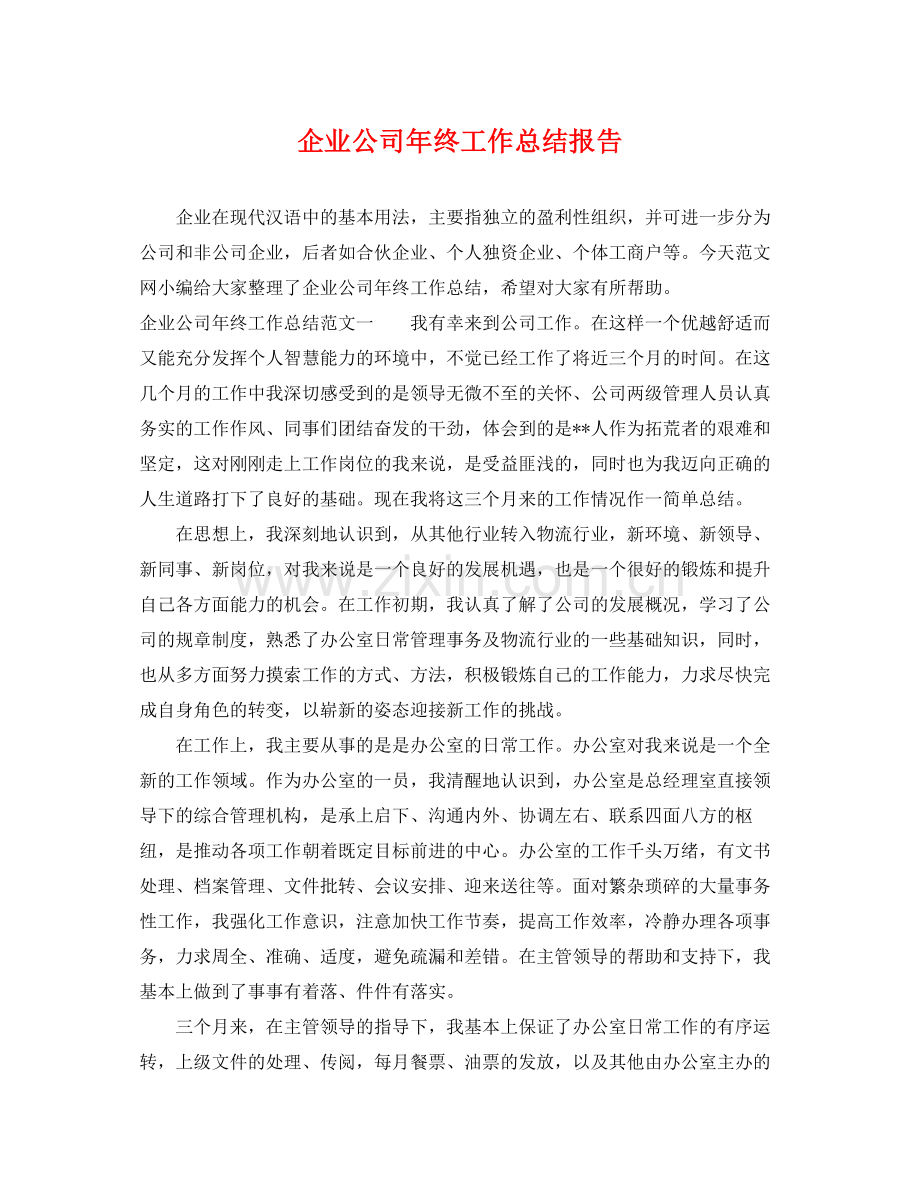 企业公司年终工作总结报告 .docx_第1页