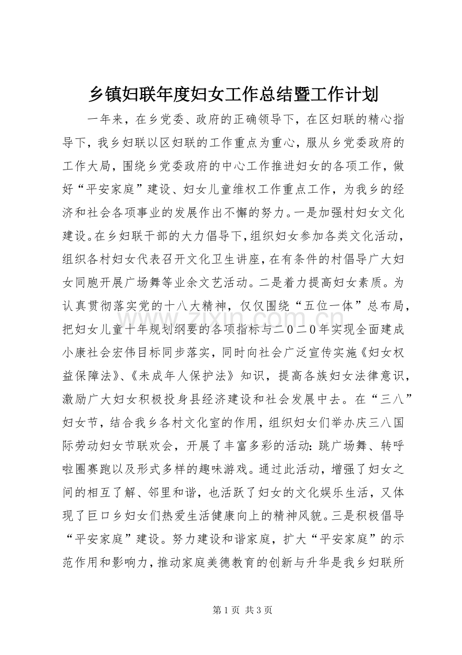 乡镇妇联年度妇女工作总结暨工作计划.docx_第1页