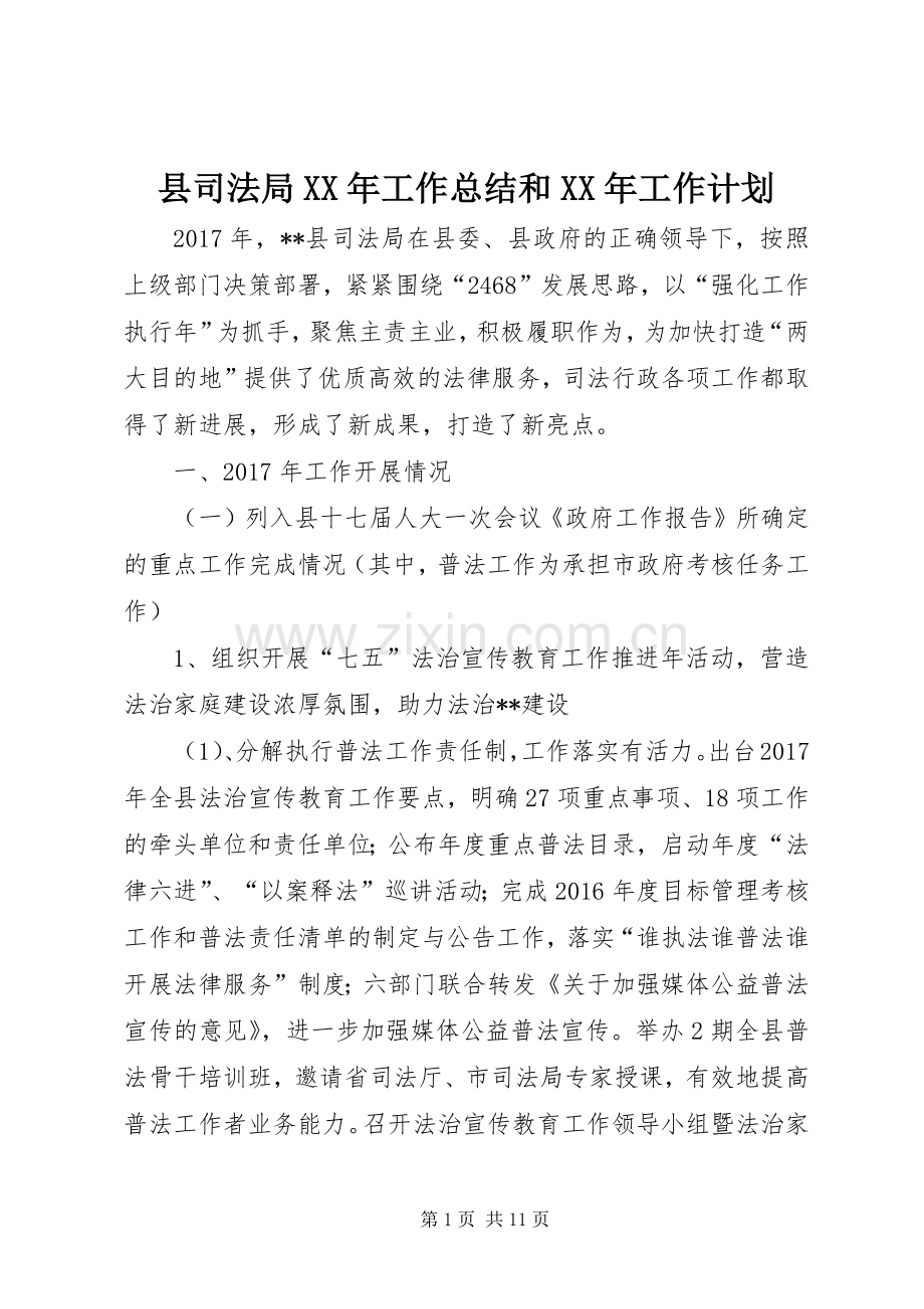 县司法局XX年工作总结和XX年工作计划_1.docx_第1页