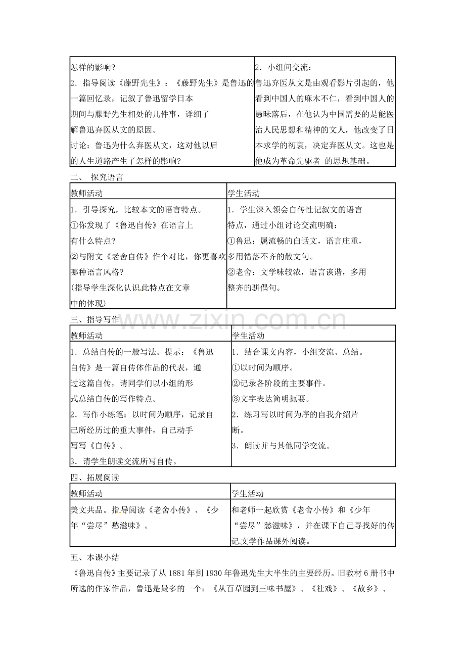 春七年级语文下册 第二单元 5《鲁迅自传》教案（1）（新版）语文版-（新版）语文版初中七年级下册语文教案.doc_第3页