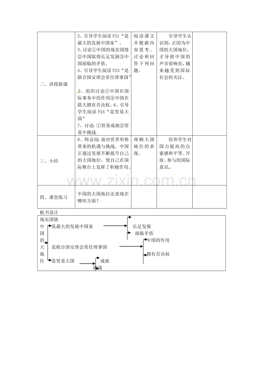 九年级政治全册 2.2 中国的大国地位教案 人民版-人民版初中九年级全册政治教案.doc_第2页