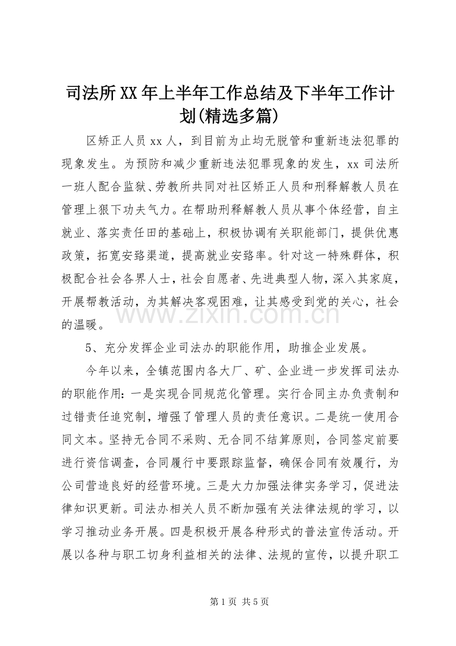 司法所XX年上半年工作总结及下半年工作计划(多篇).docx_第1页