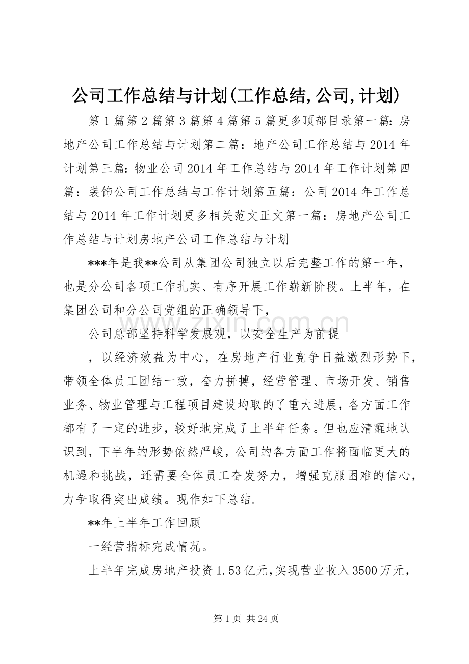 公司工作总结与计划(工作总结,公司,计划).docx_第1页