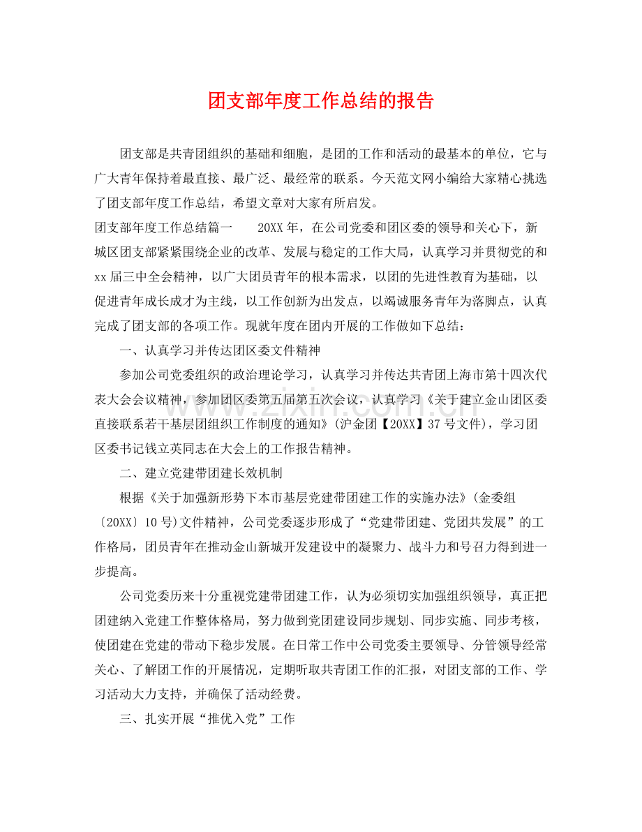 团支部年度工作总结的报告 .docx_第1页