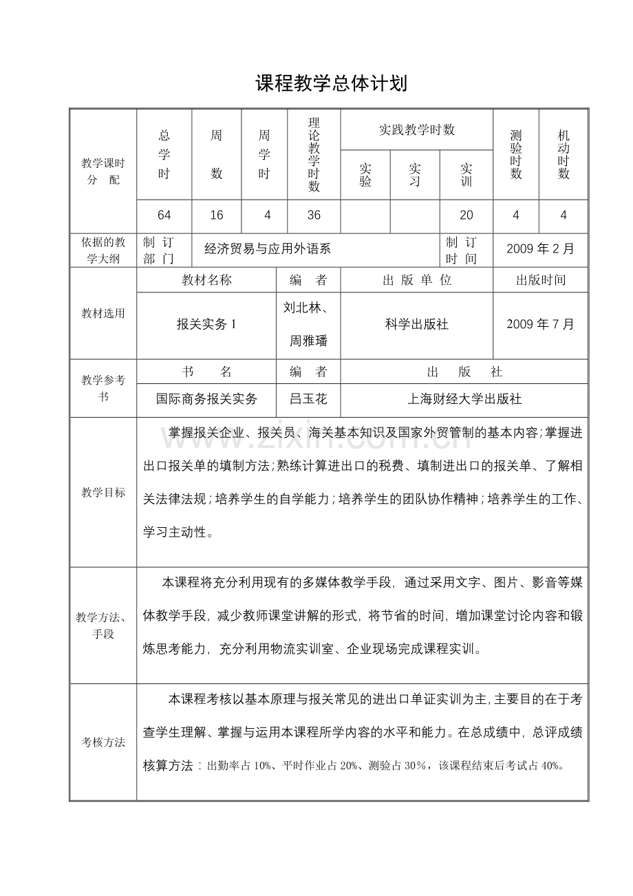 孙攀《报关实务》课程授课计划.doc_第2页