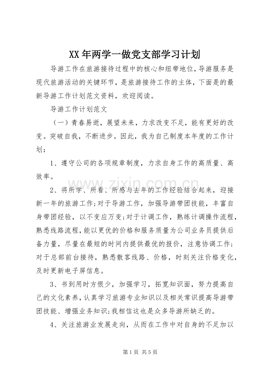 XX年两学一做党支部学习计划.docx_第1页