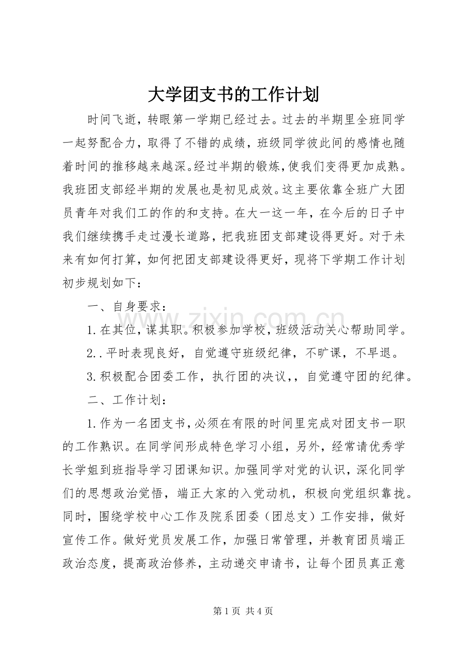 大学团支书的工作计划.docx_第1页