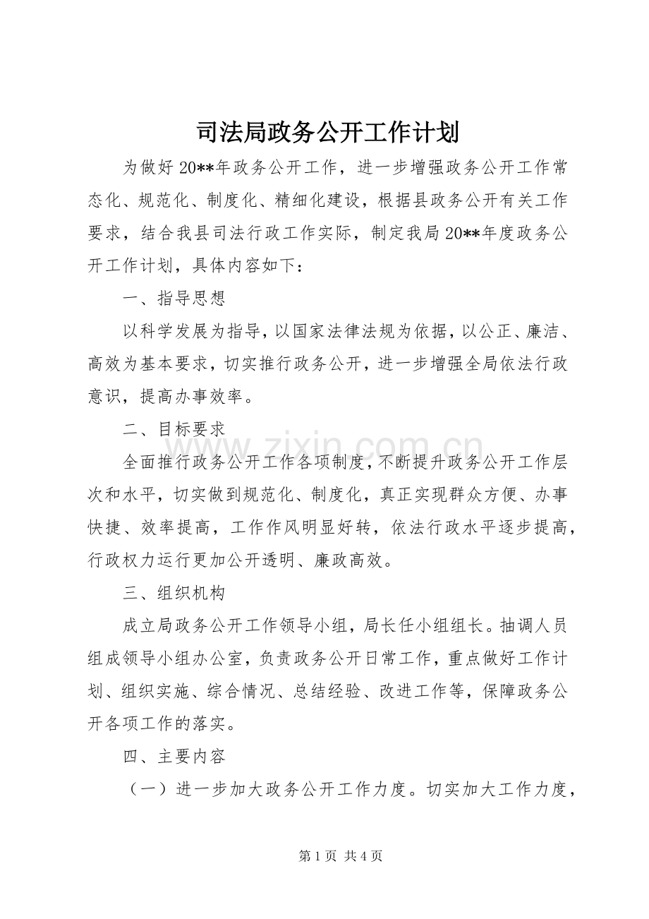 司法局政务公开工作计划.docx_第1页