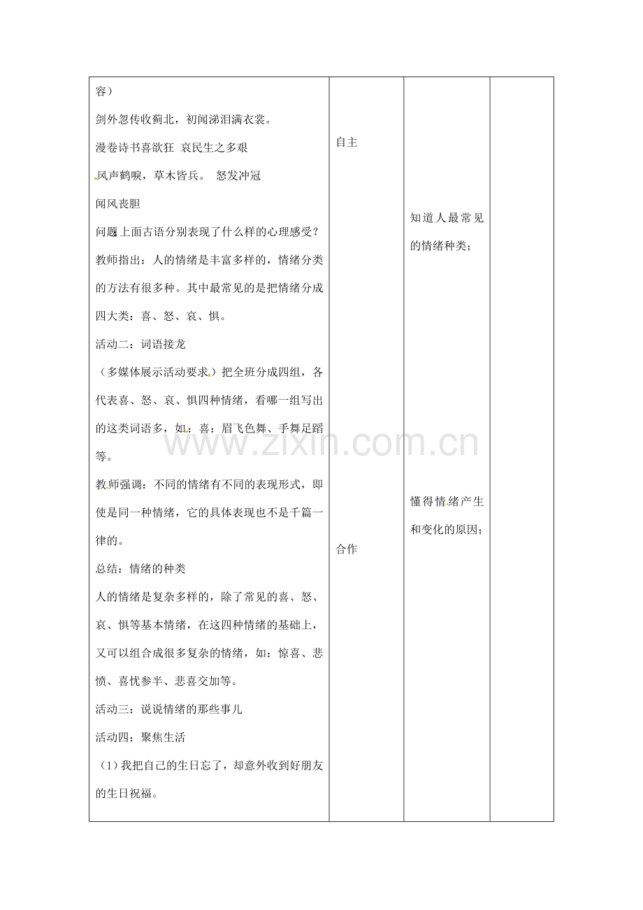 （秋季版）甘肃省武威市七年级道德与法治下册 第二单元 做情绪情感的主人 第四课 揭开情绪的面纱 第1框 青春的情绪教案 新人教版-新人教版初中七年级下册政治教案.doc_第2页