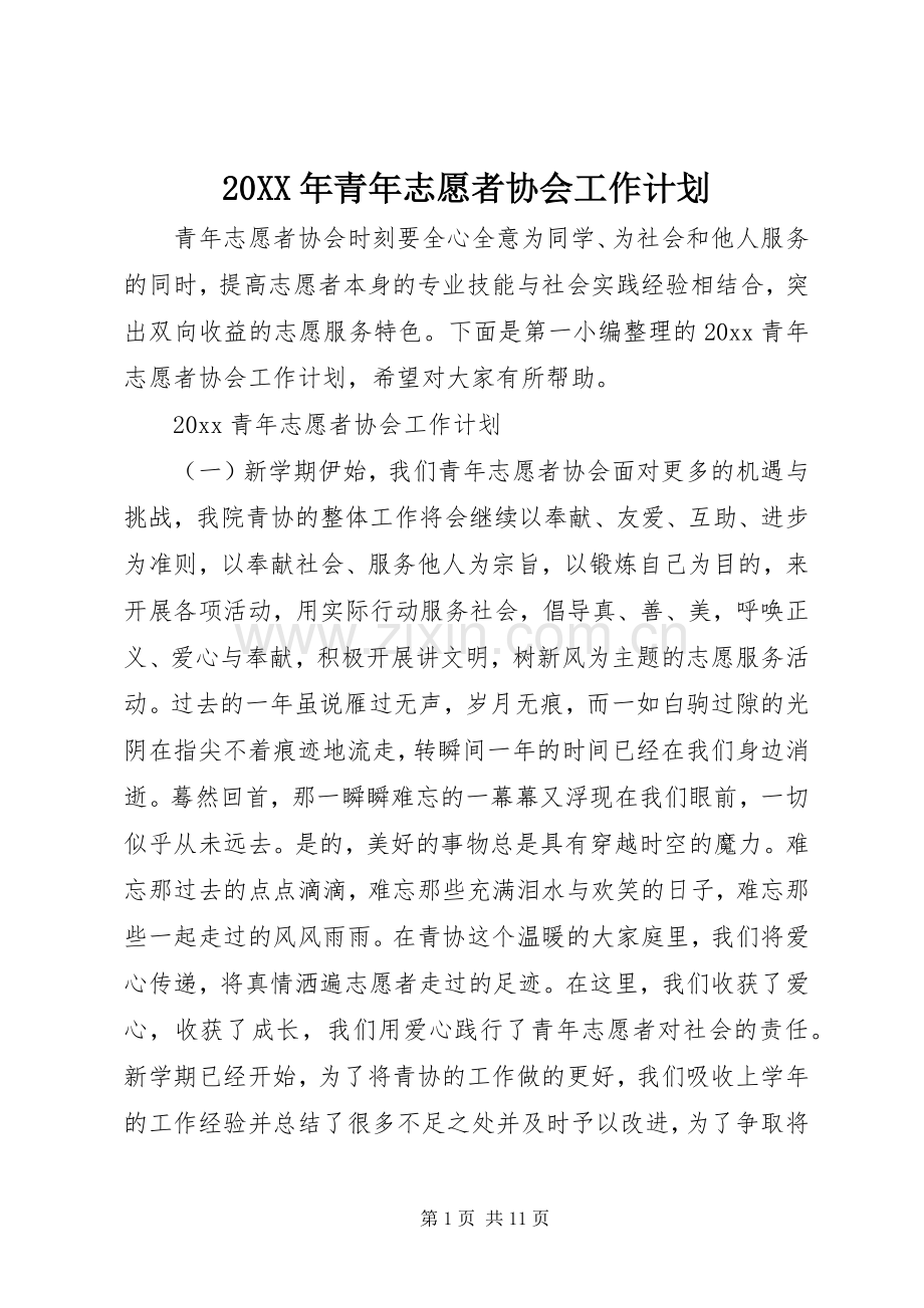 20XX年青年志愿者协会工作计划 .docx_第1页