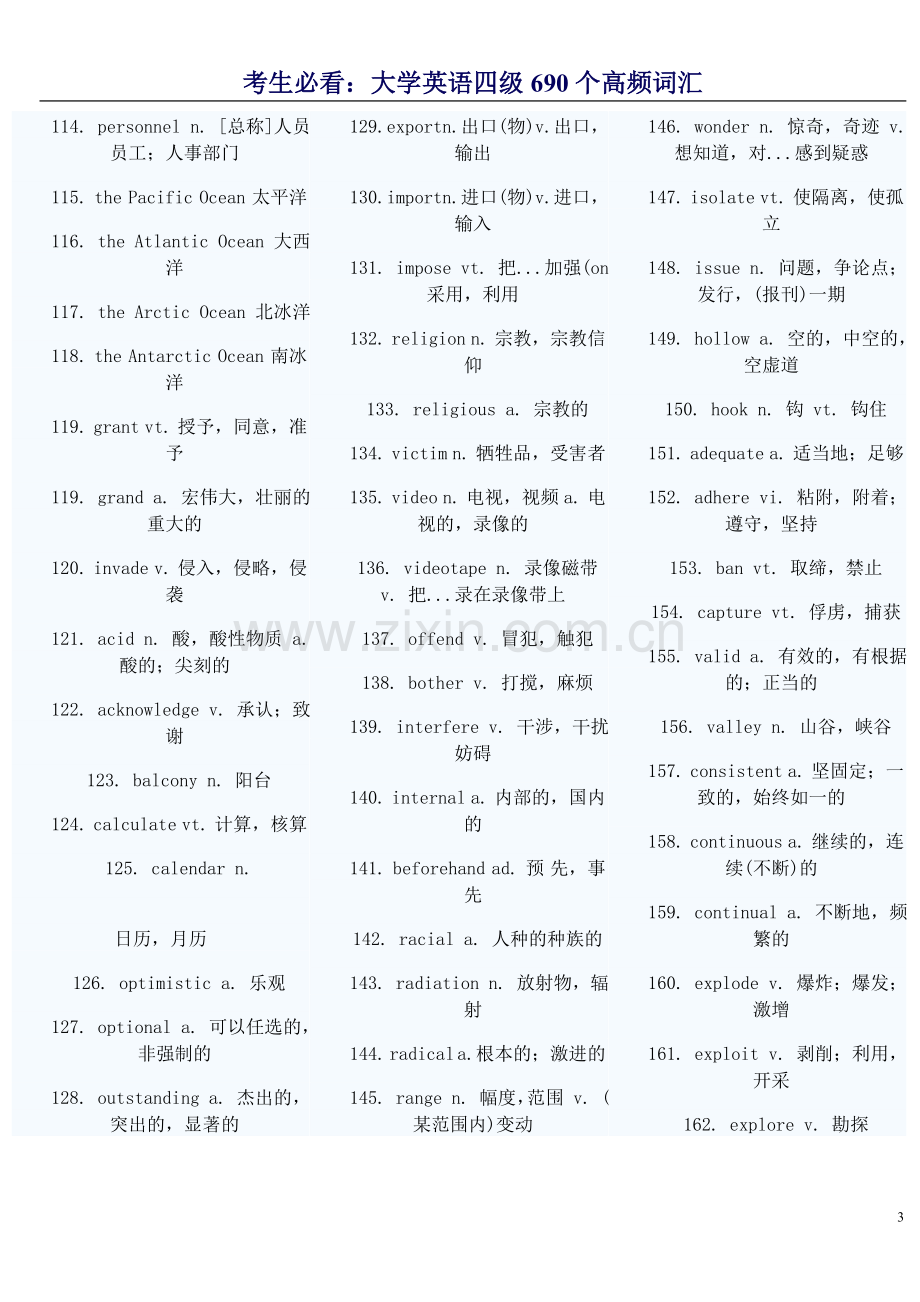 考生必看：大学英语四级690个高频词汇.doc_第3页