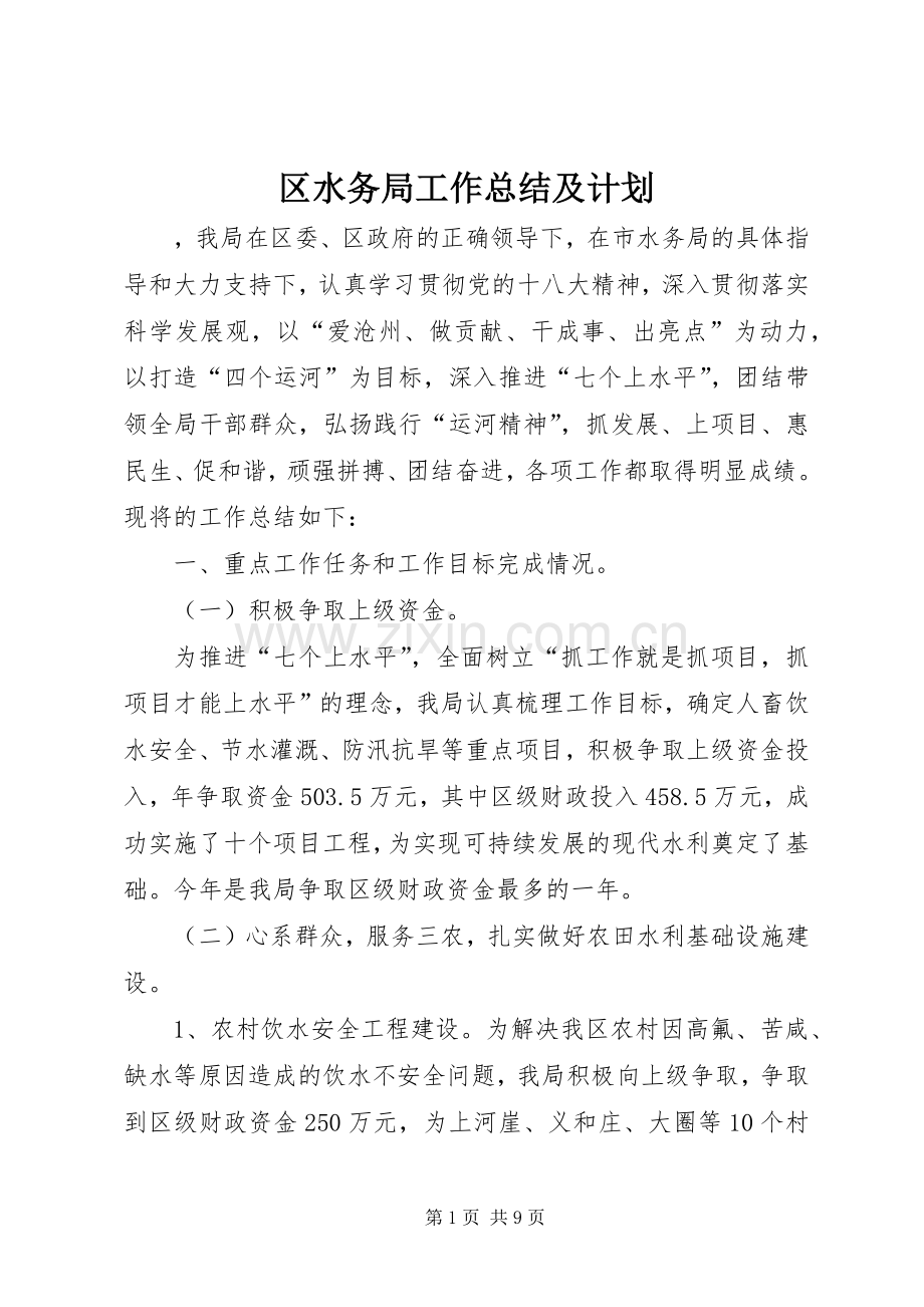 区水务局工作总结及计划 .docx_第1页