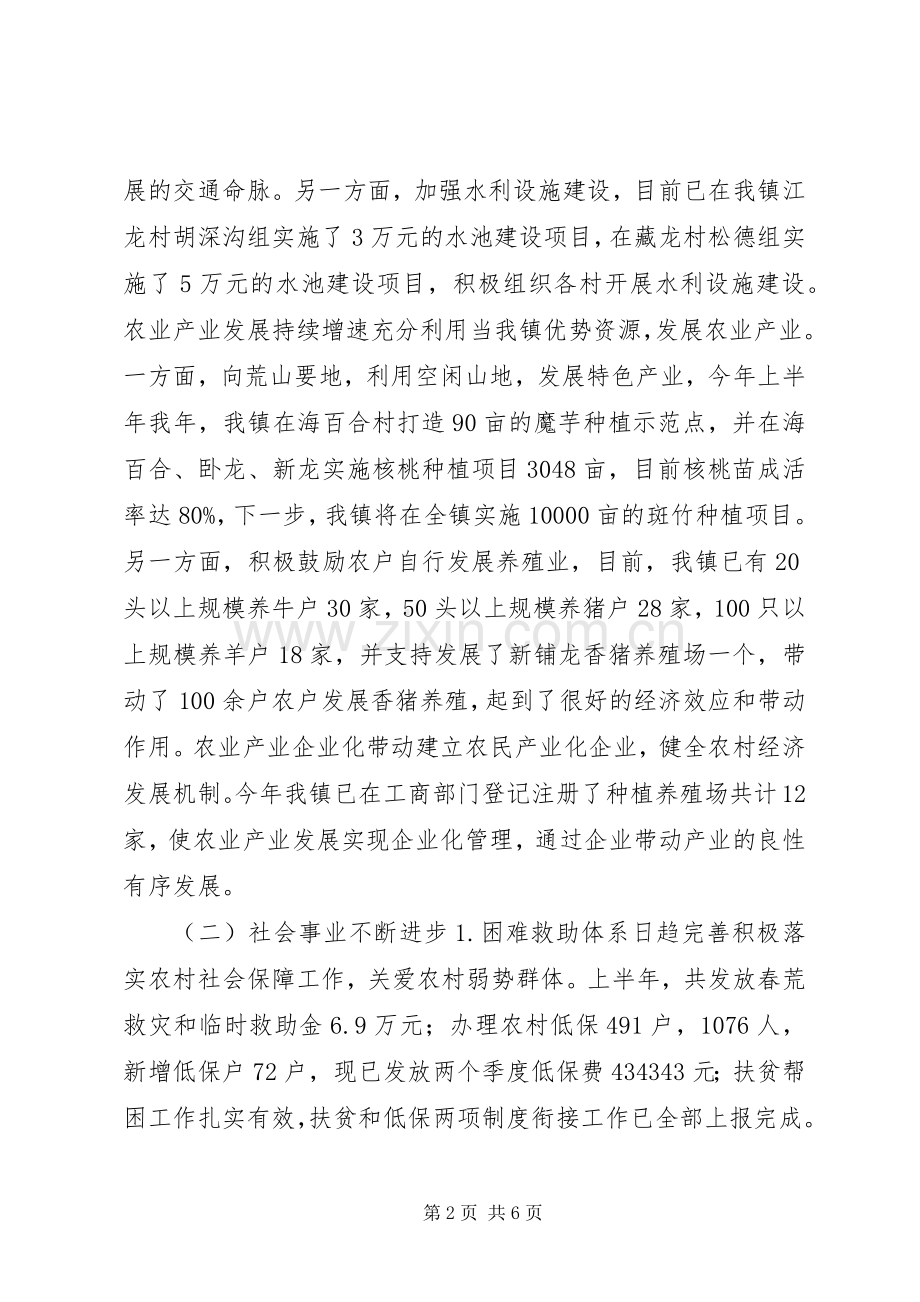 镇政府20XX年上半年工作总结及下半年工作计划.docx_第2页