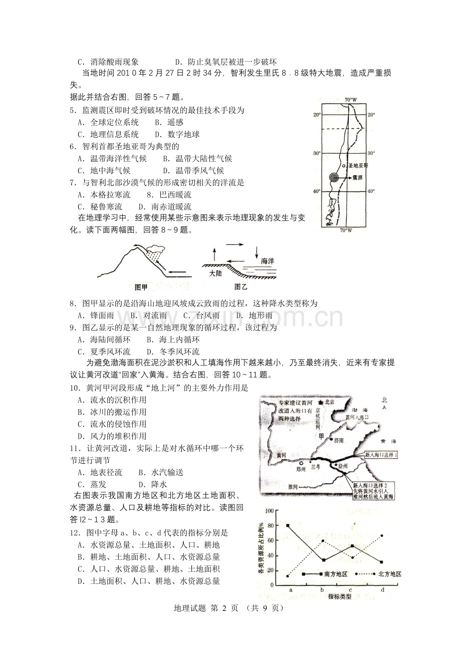 山东省2010年12月普通高中学生学业水平考试地理试题(标....doc_第2页