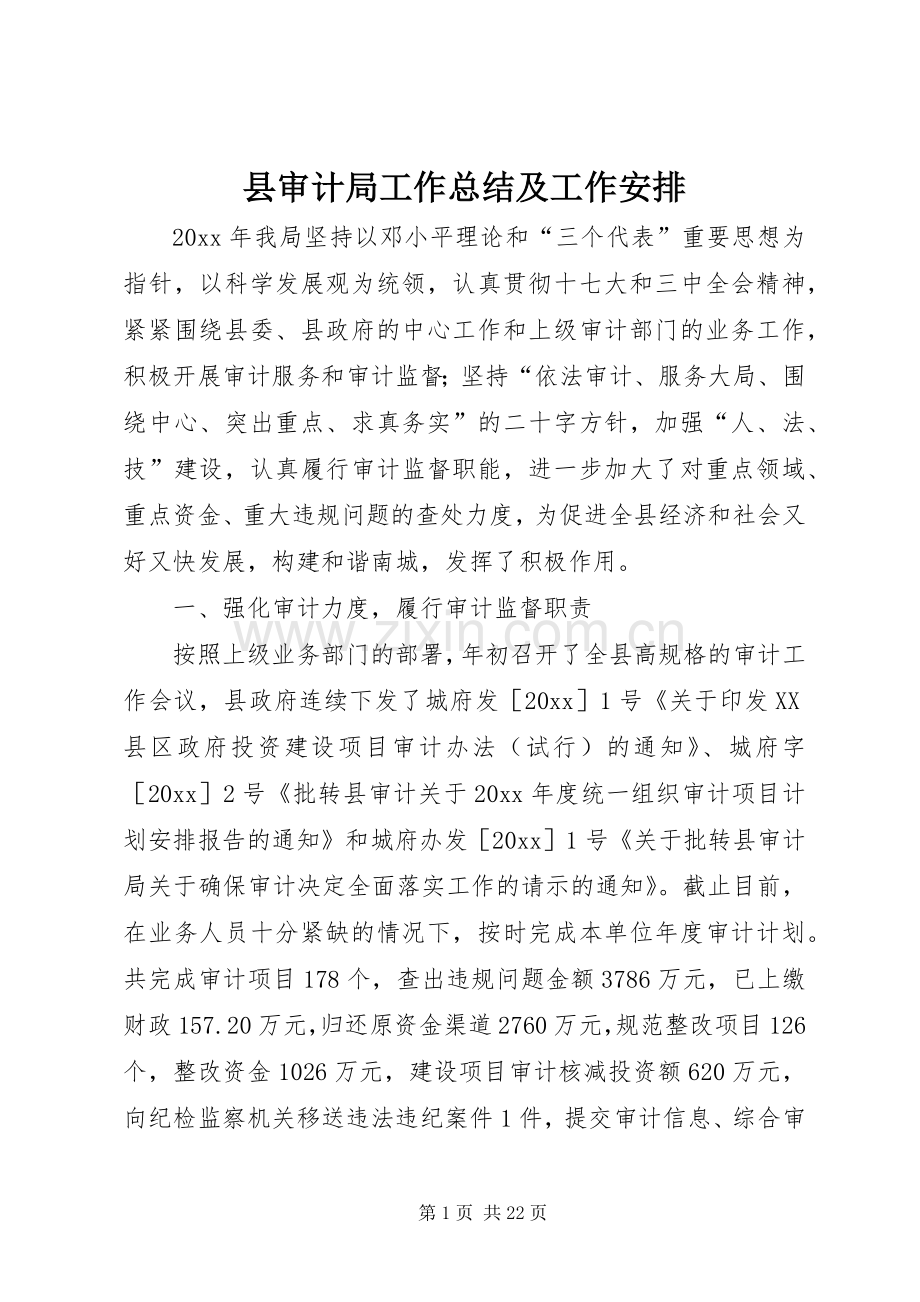 县审计局工作总结及工作安排.docx_第1页