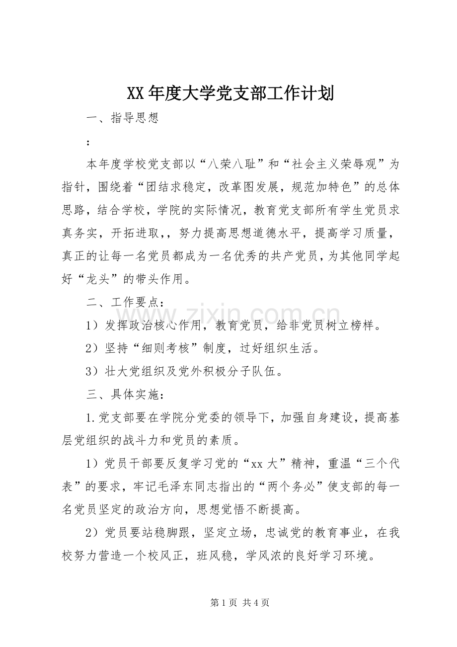 XX年度大学党支部工作计划.docx_第1页