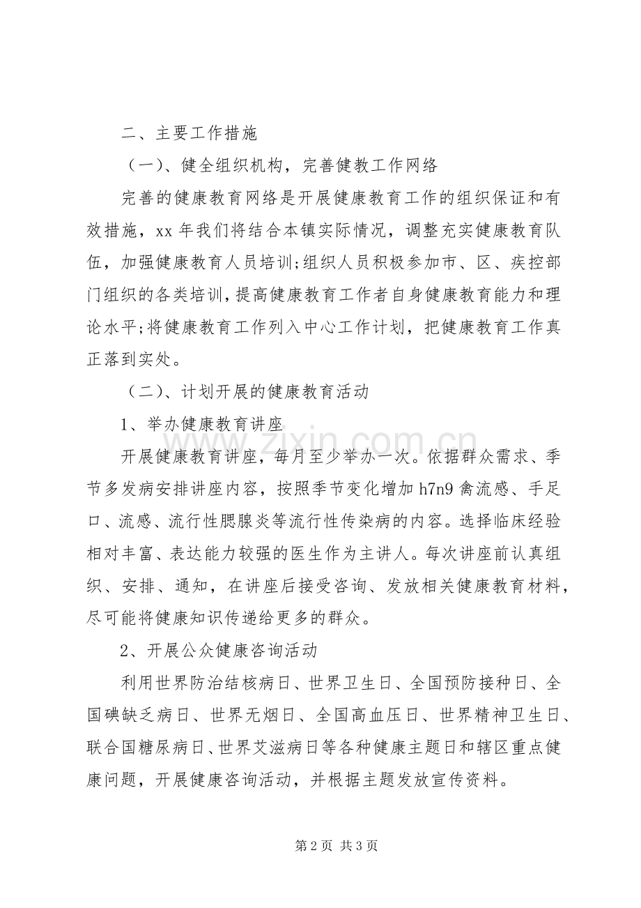 XX年卫生院健康教育工作计划范文.docx_第2页