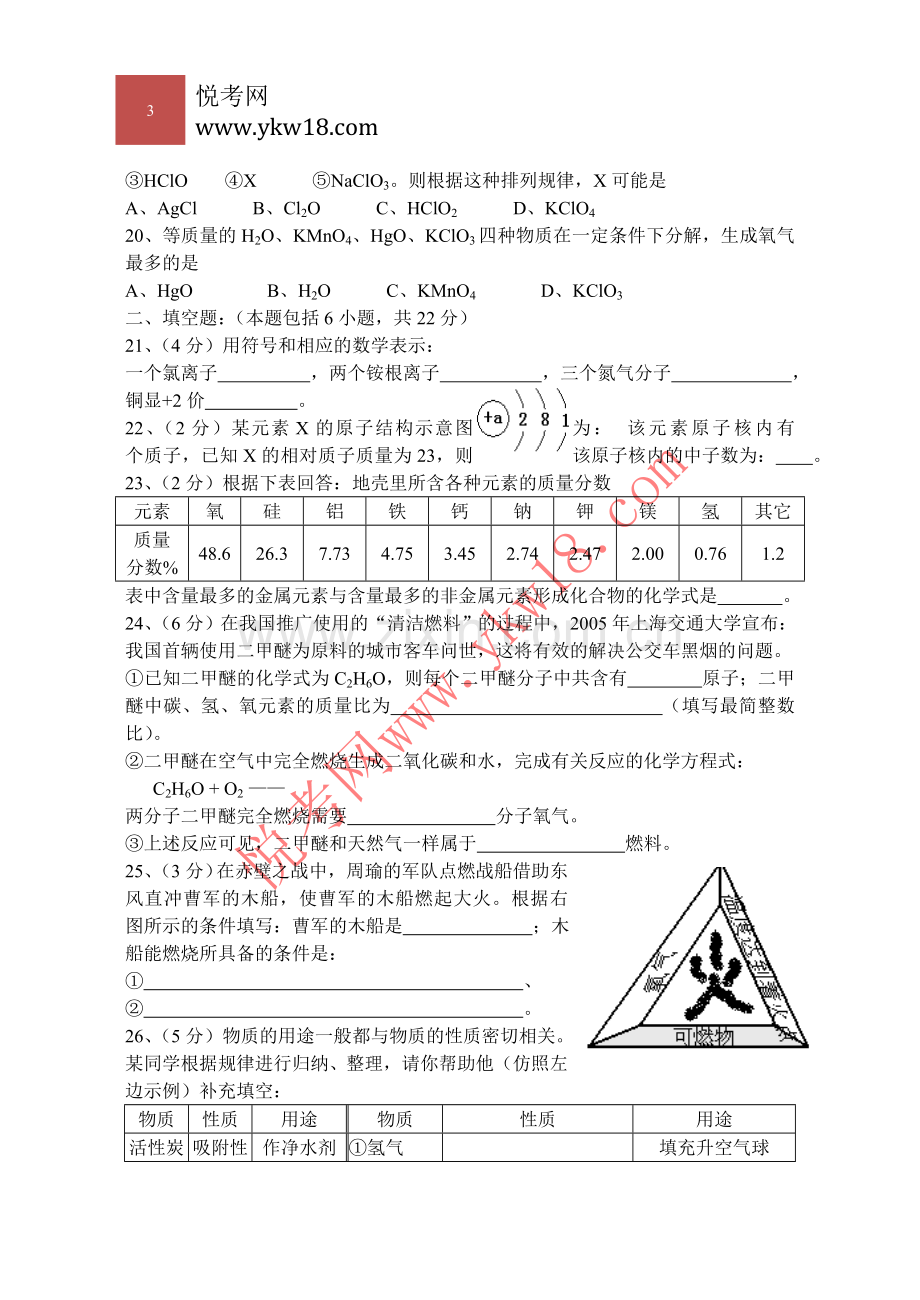 青岛18中学2012学年上期中初九年级统一考试化学试卷试题答案.doc_第3页