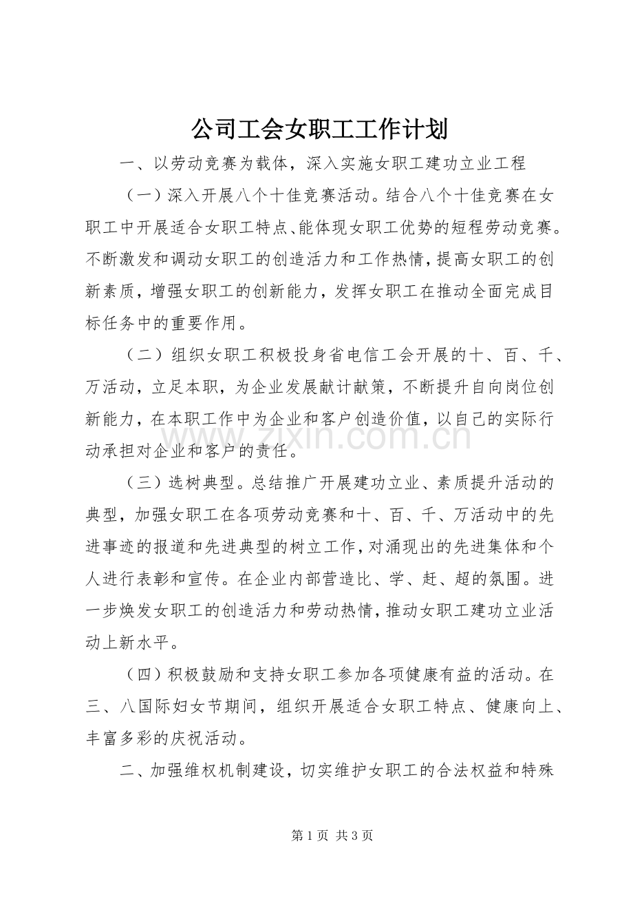 公司工会女职工工作计划 .docx_第1页