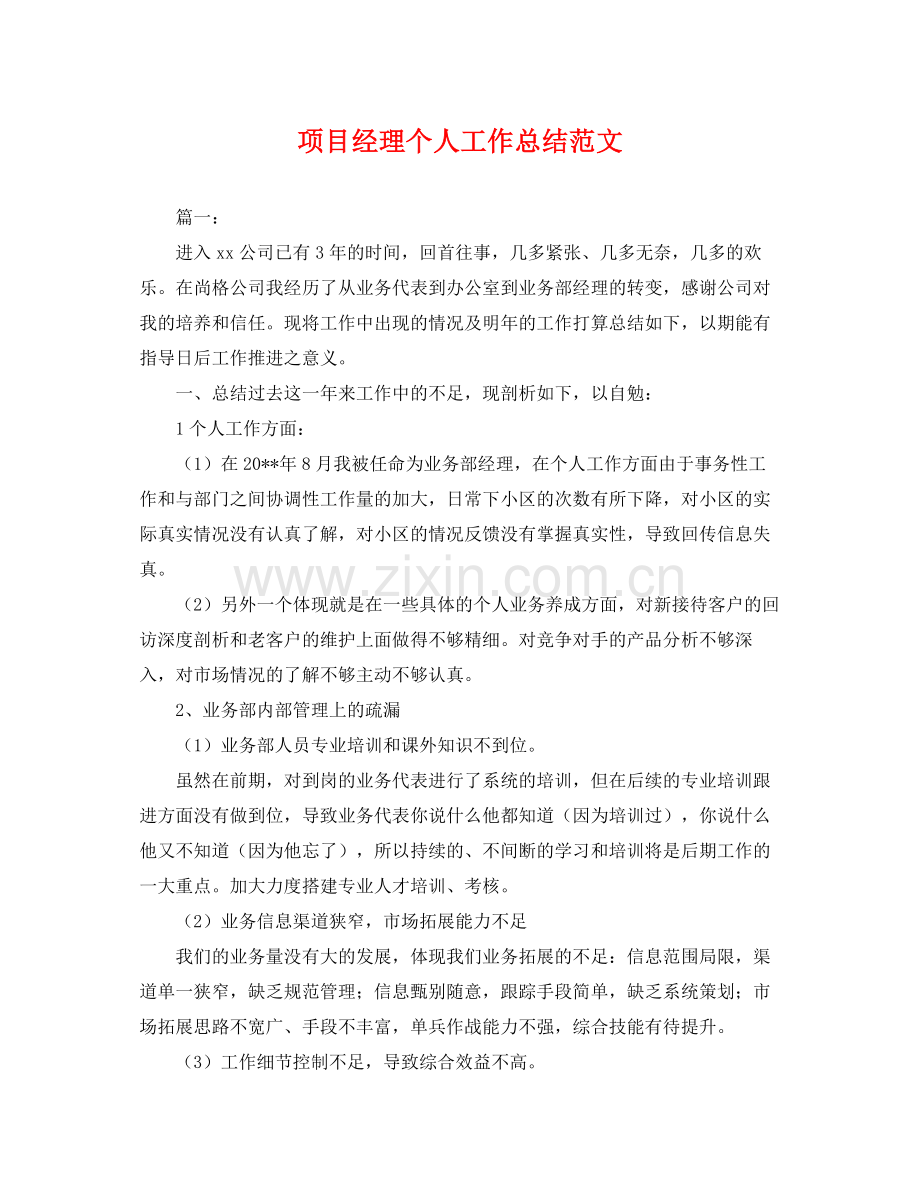 项目经理个人工作总结范文 .docx_第1页