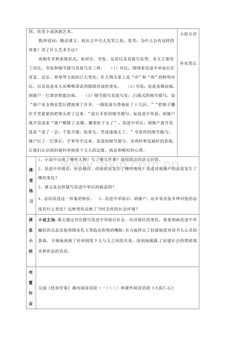 云南省峨山县八年级语文下册 第四单元 第17课 范进中举教案2 （新版）苏教版-（新版）苏教版初中八年级下册语文教案.doc_第3页