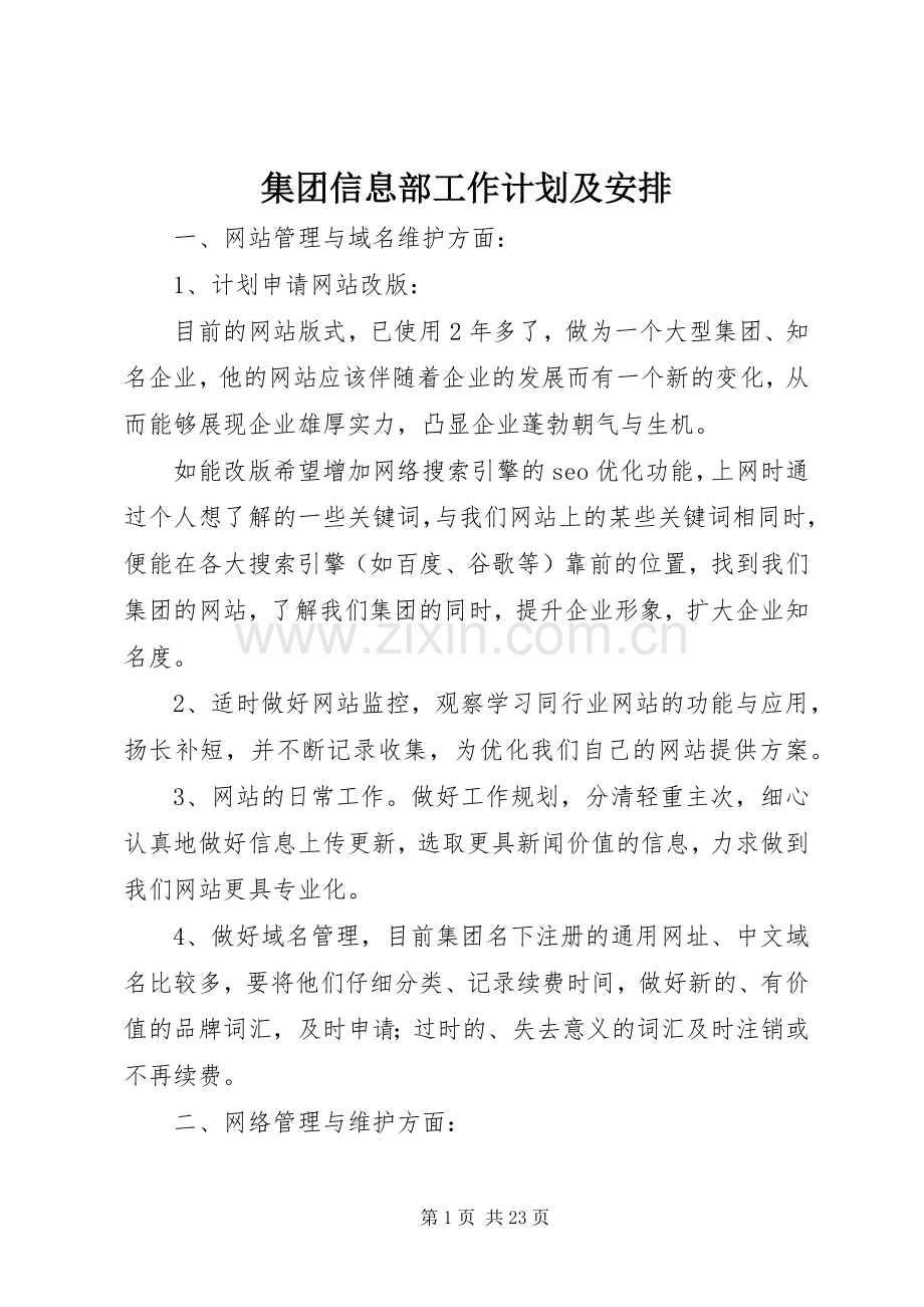 集团信息部工作计划及安排.docx_第1页