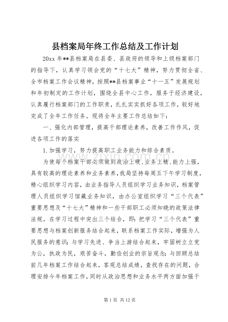 县档案局年终工作总结及工作计划.docx_第1页