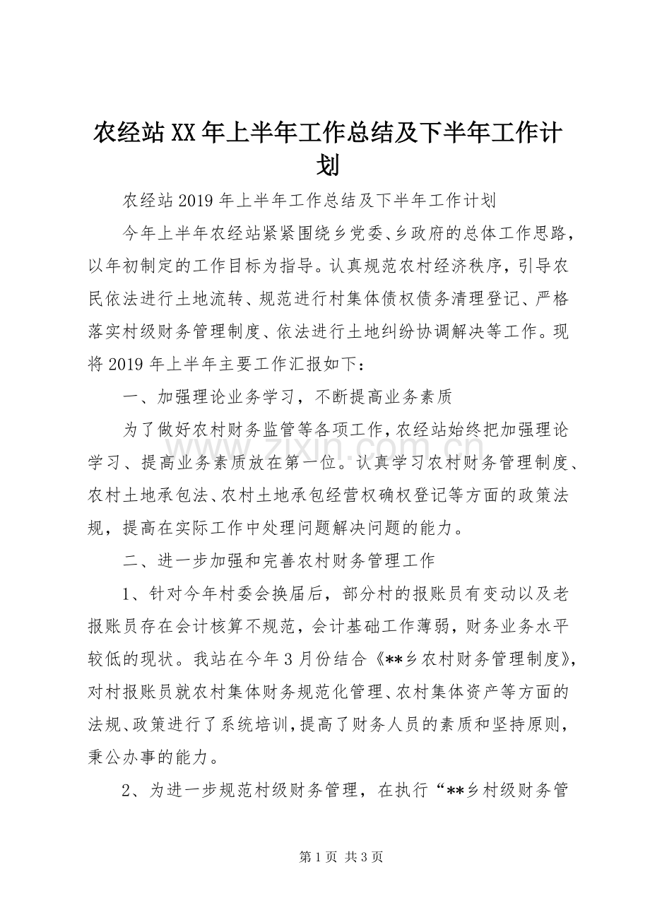 农经站XX年上半年工作总结及下半年工作计划 .docx_第1页