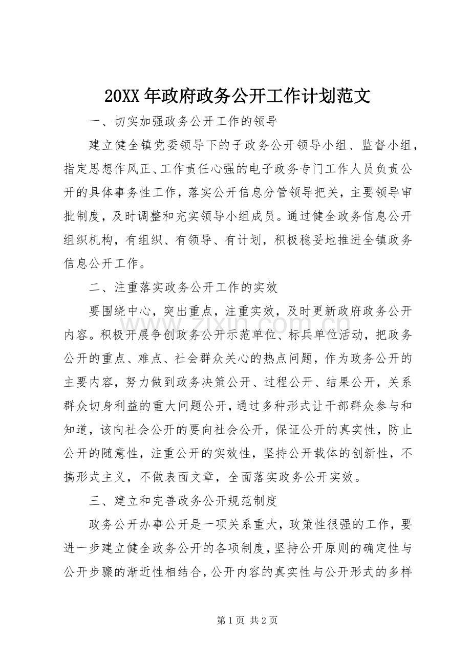 20XX年政府政务公开工作计划范文.docx_第1页