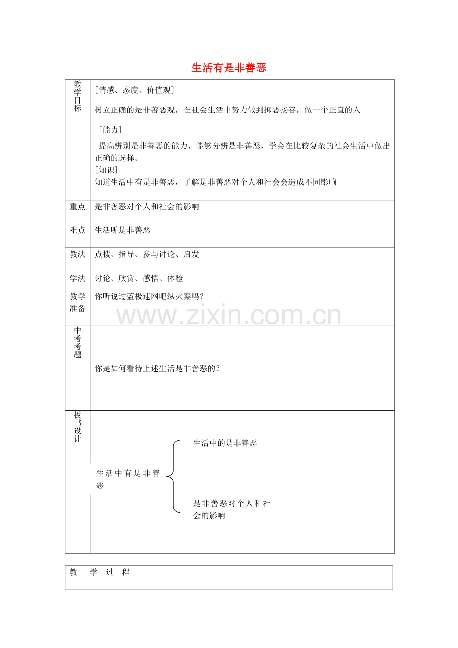 七年级政治下册 第十七课 第1框 面对生活中的是非善恶教案 鲁教版-鲁教版初中七年级下册政治教案.doc_第1页