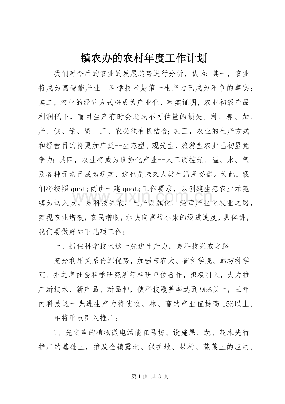 镇农办的农村年度工作计划.docx_第1页