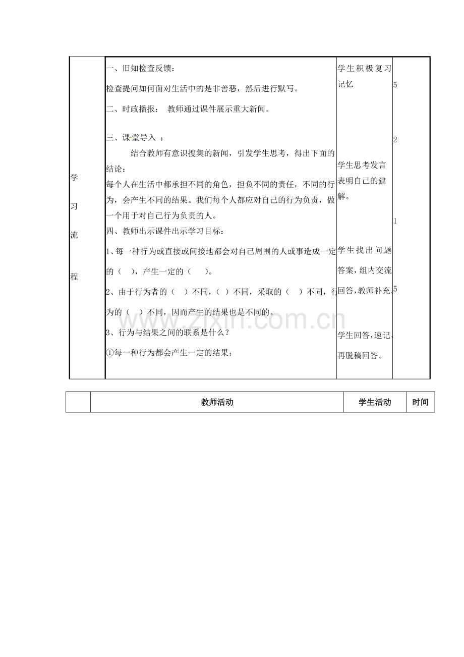 山东省邹平县实验中学七年级政治下册《18.1 行为不同 结果不同》教案 鲁教版.doc_第2页