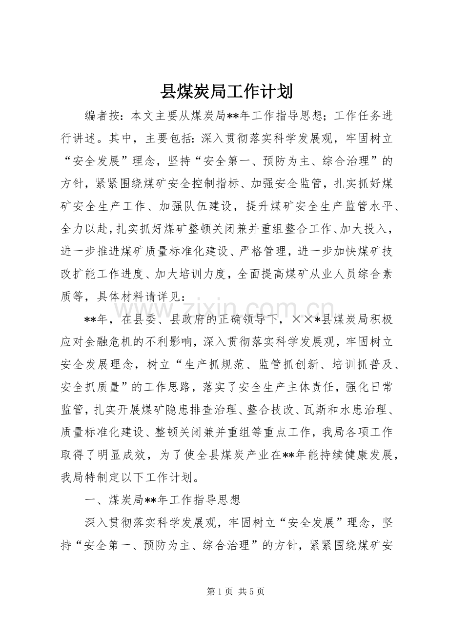 县煤炭局工作计划.docx_第1页