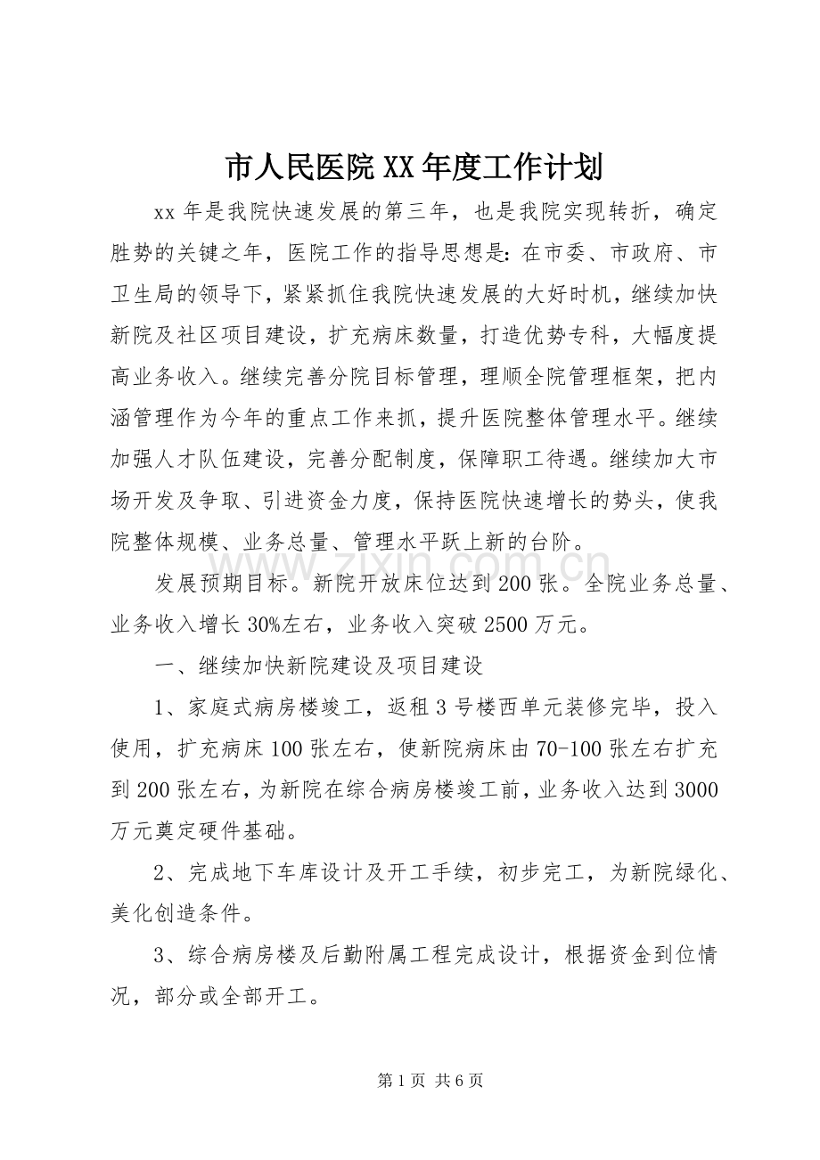 市人民医院XX年度工作计划_1.docx_第1页