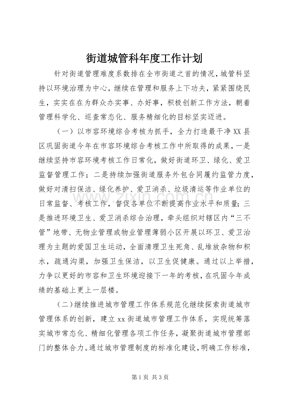 街道城管科年度工作计划 .docx_第1页