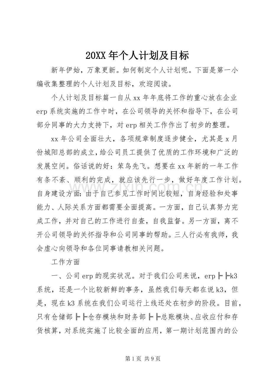 20XX年个人计划及目标.docx_第1页