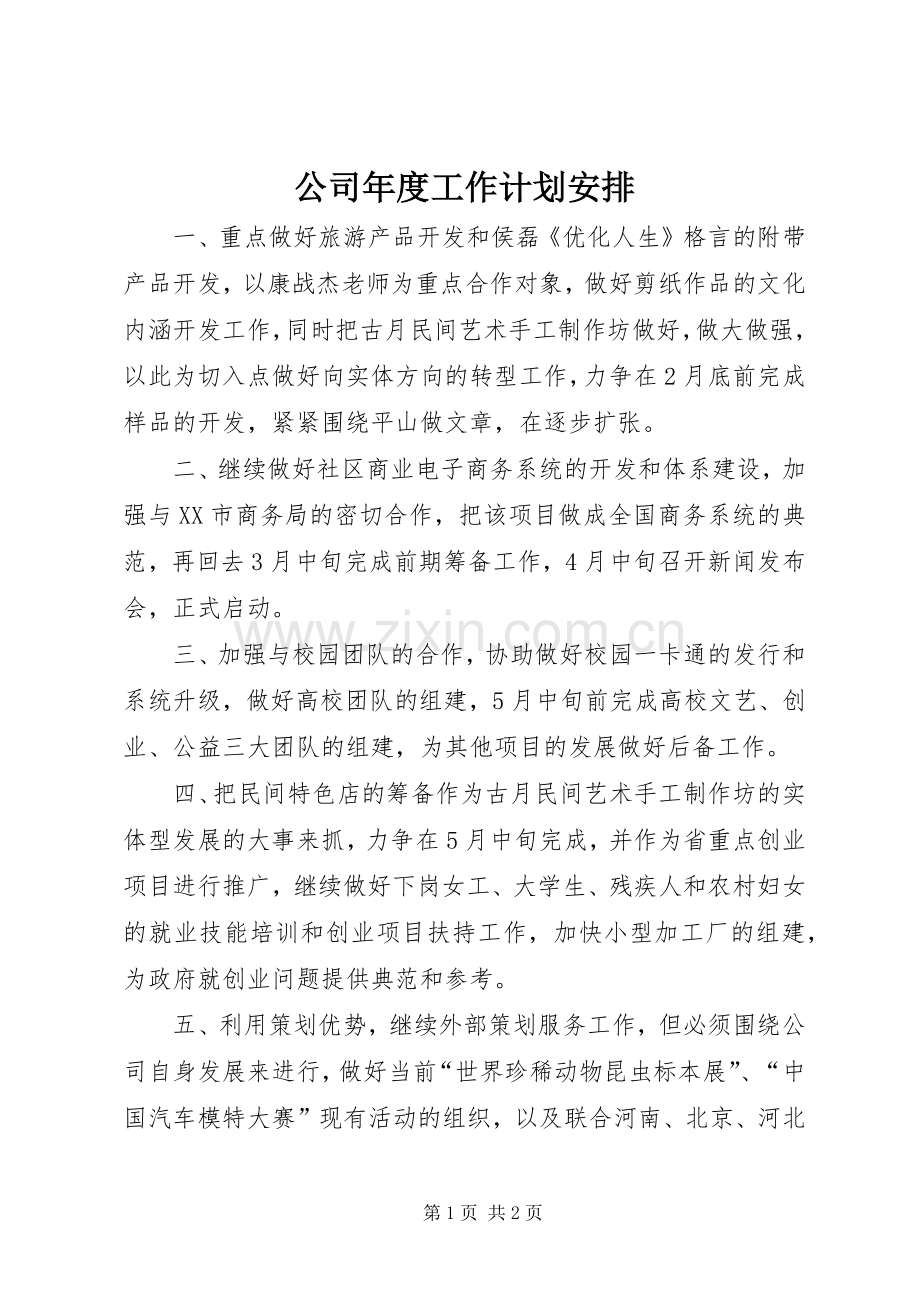 公司年度工作计划安排.docx_第1页